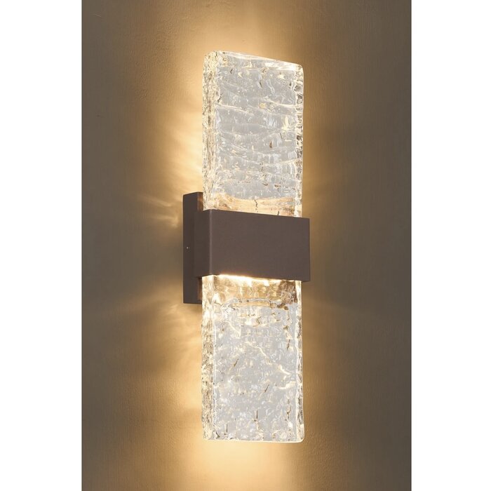 Troy - Large Up and Down Wall Light - Cacao with Ripple Wave Glass