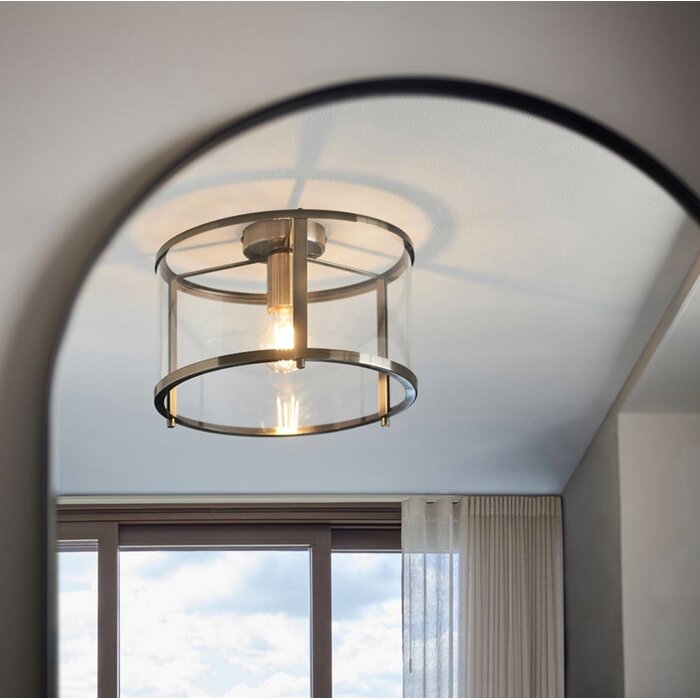 Hopton - Modern Classic Flush Glass Lantern Ceiling Light - Antique Brass