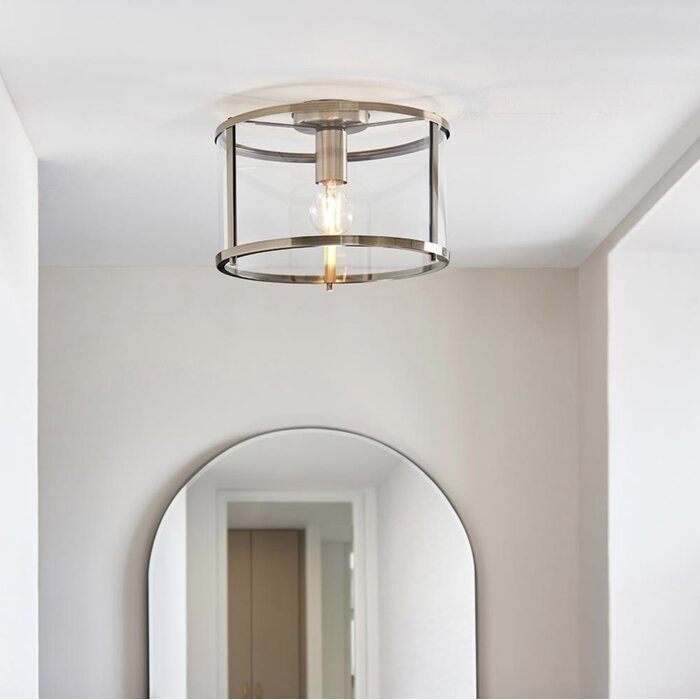 Hopton - Modern Classic Flush Glass Lantern Ceiling Light - Antique Brass
