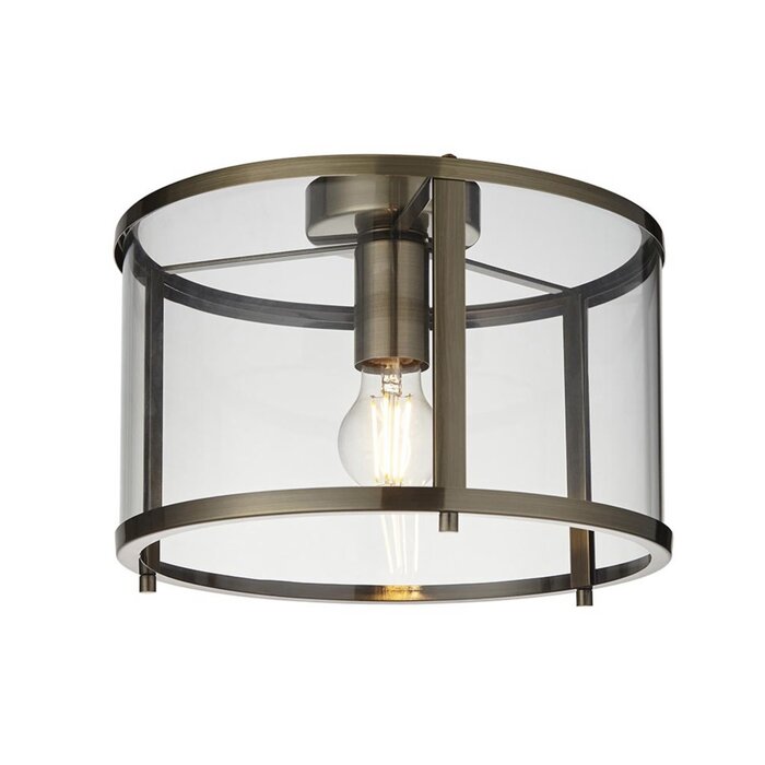 Hopton - Modern Classic Flush Glass Lantern Ceiling Light - Antique Brass