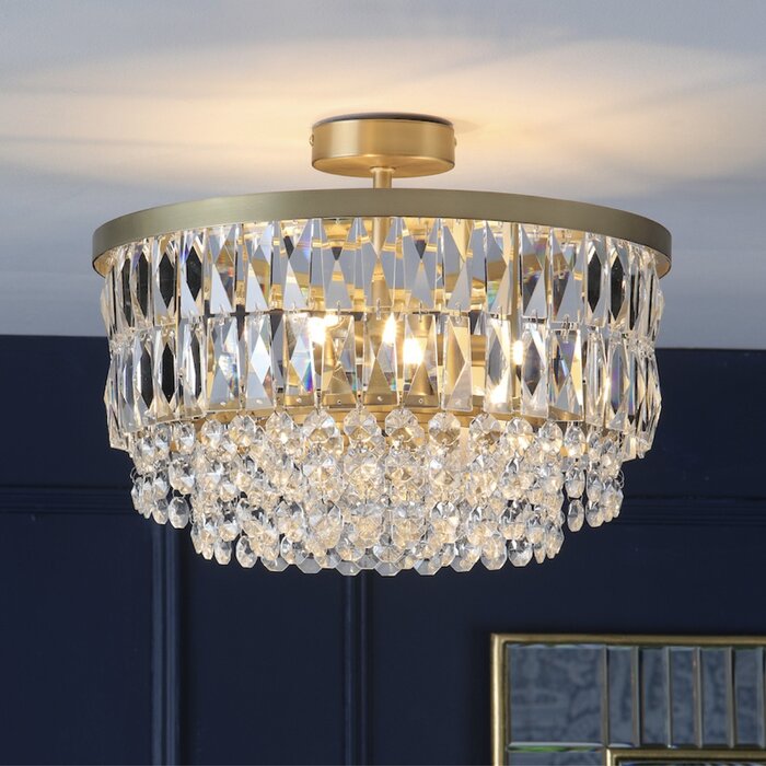 Rhosill - 3 Light Glass and Antique Brass Semi Flush - Laura Ashley