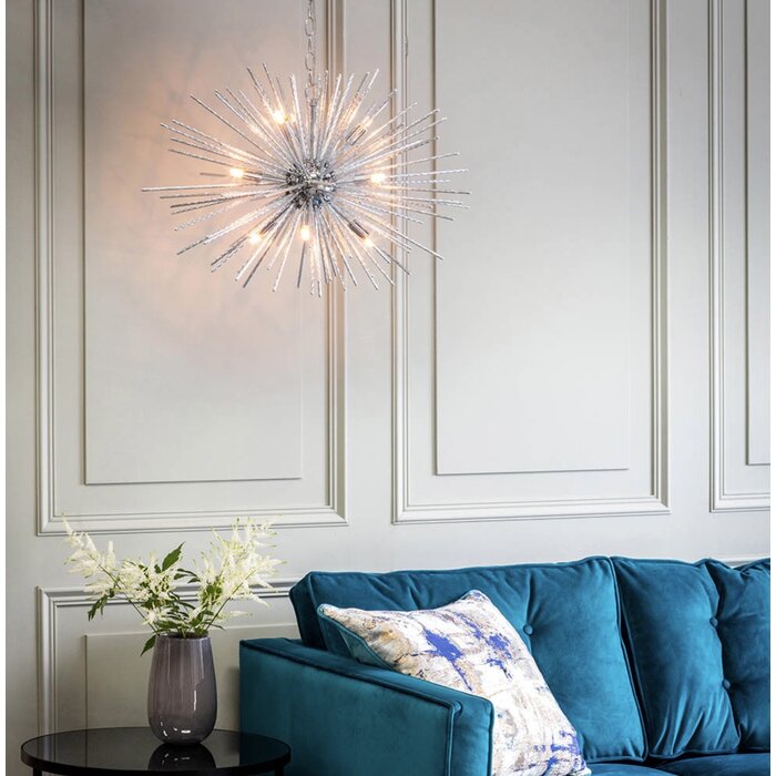 Starburst - Polished Chrome Textured Rod Feature Pendant