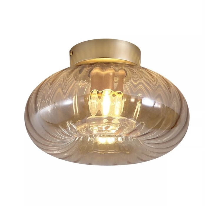 Celesta - Amber Glass and Gold Flush Ceiling Light
