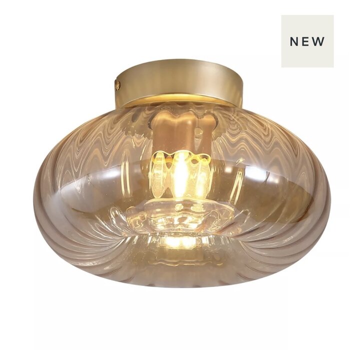 Celesta - Amber Glass and Gold Flush Ceiling Light