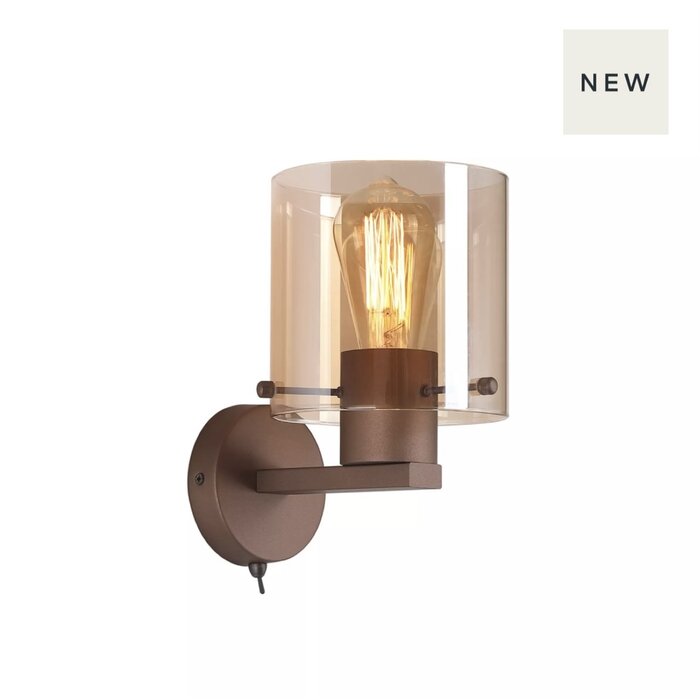 Swedo - Amber Glass and Mocha Metal Wall Light