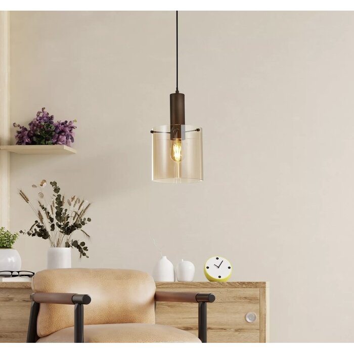Swedo - Amber Glass and Mocha Metal Ceiling Pendant