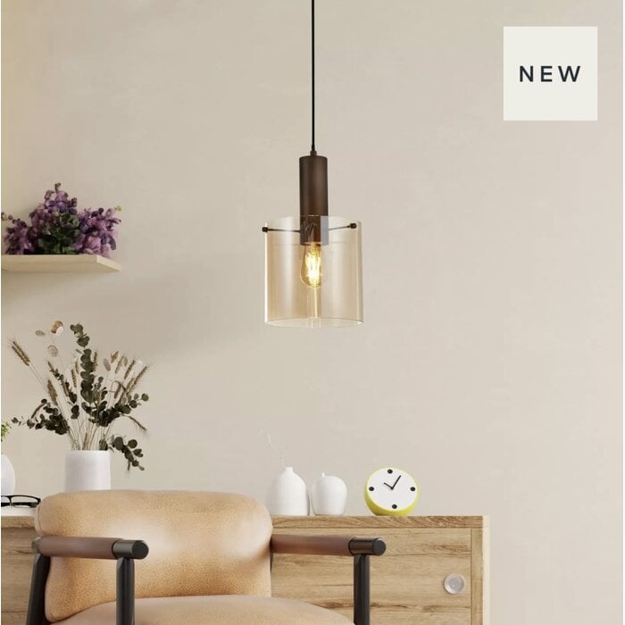 Swedo - Amber Glass and Mocha Metal Ceiling Pendant