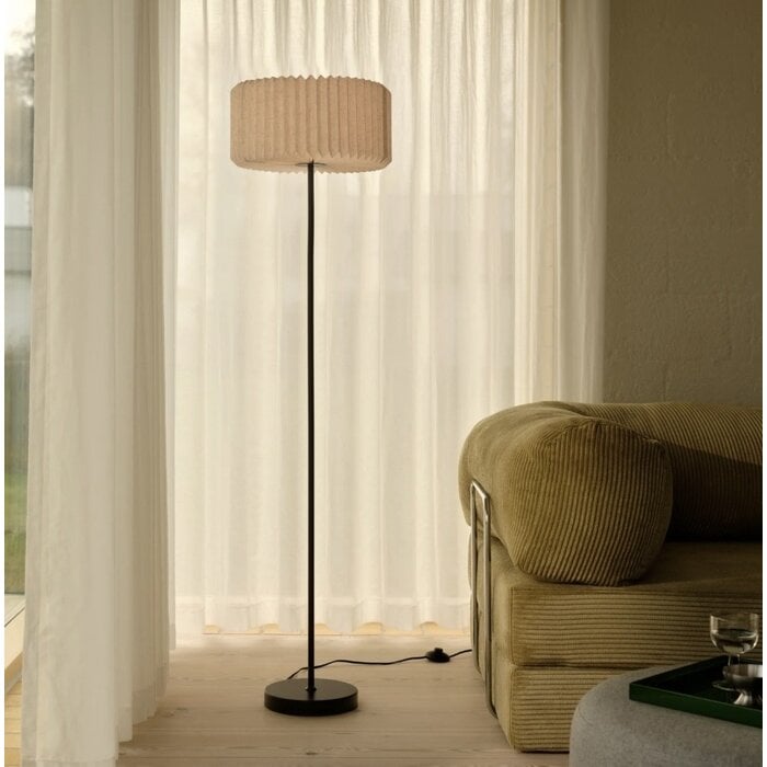 Westwood - Scandi Floor Lamp - Black with Natural Pleated Fabric Shade