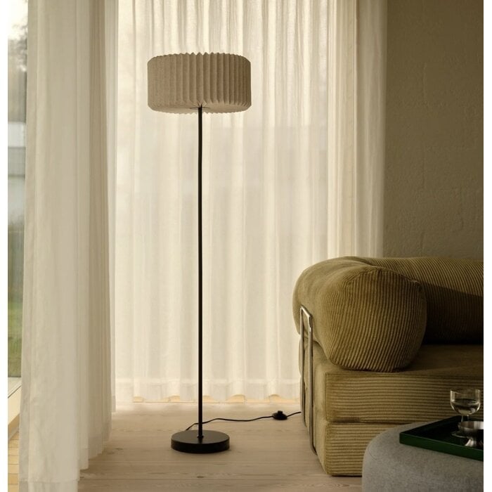 Westwood - Scandi Floor Lamp - Black with Natural Pleated Fabric Shade