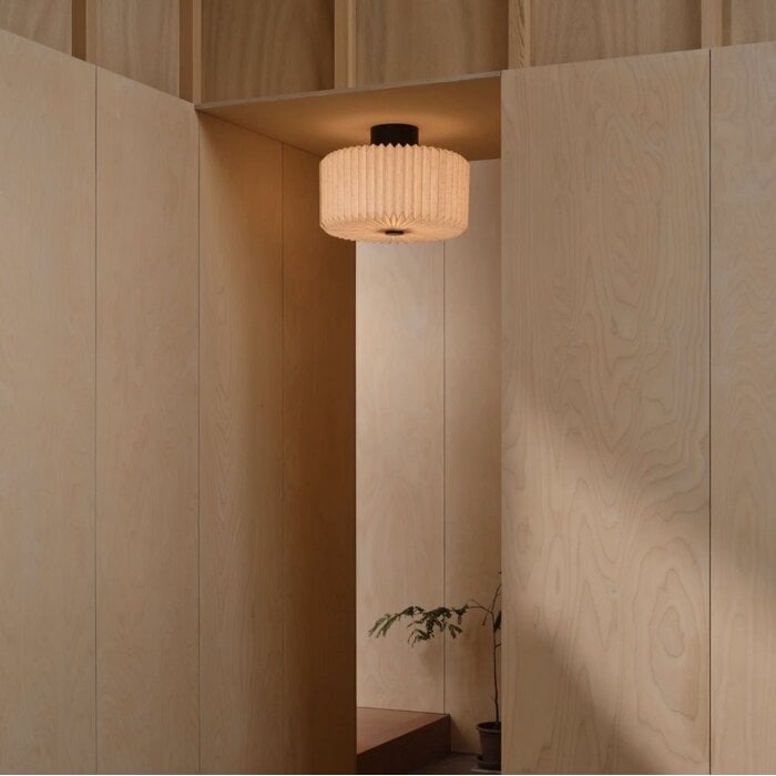 Westwood - Scandi Flush Ceiling Light - Black with Natural Pleated Fabric Shade