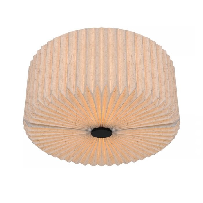 Westwood - Scandi Flush Ceiling Light - Black with Natural Pleated Fabric Shade