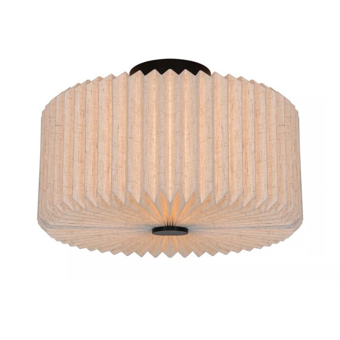 Westwood - Scandi Flush Ceiling Light - Black with Natural Pleated Fabric Shade