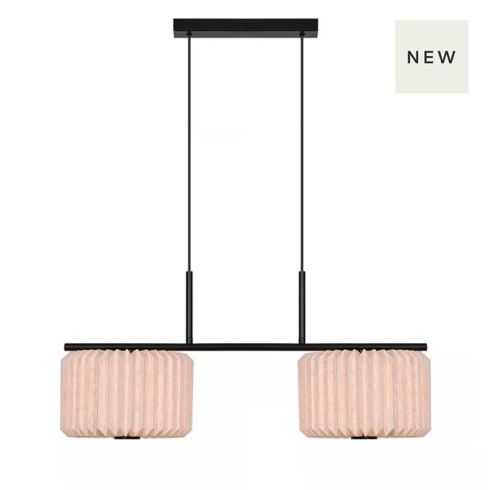 Westwood - Scandi Dual Pendant Ceiling Light - Black with Natural Pleated Fabric Shades