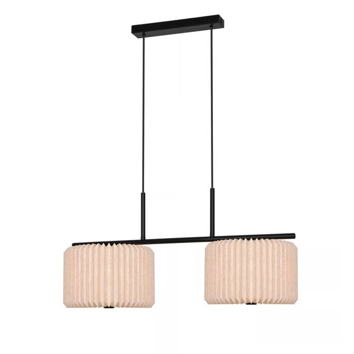 Westwood - Scandi Dual Pendant Ceiling Light - Black with Natural Pleated Fabric Shades