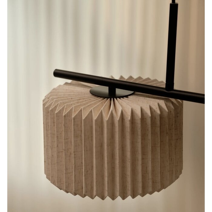 Westwood - Scandi Dual Pendant Ceiling Light - Black with Natural Pleated Fabric Shades