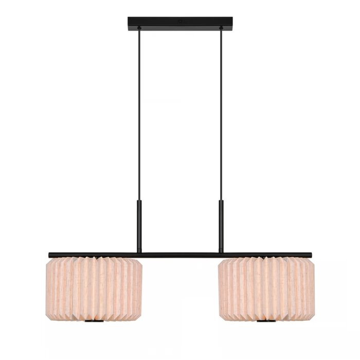 Westwood - Scandi Dual Pendant Ceiling Light - Black with Natural Pleated Fabric Shades