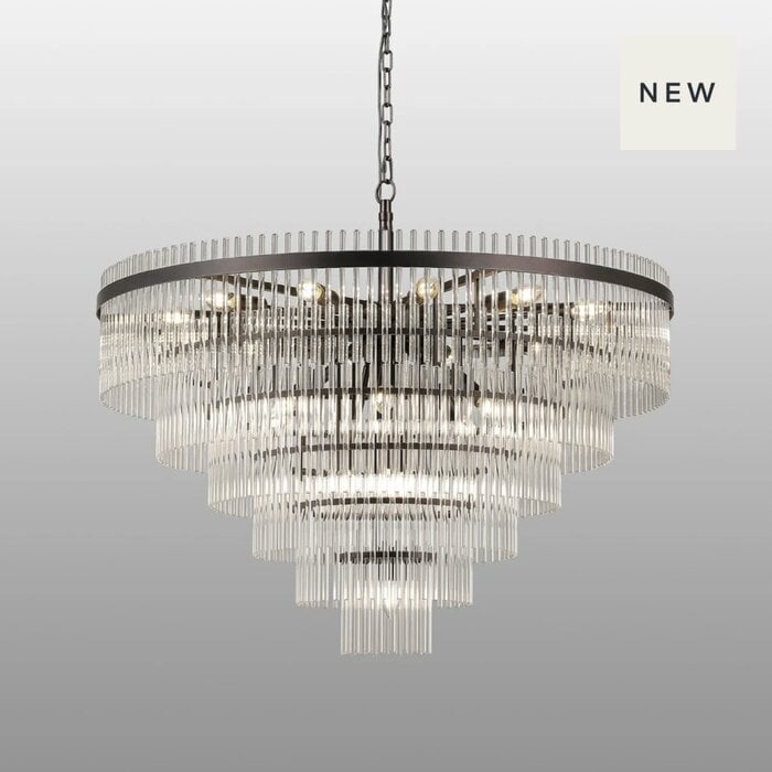 Allora - Bronze and Clear Glass Rods Chandelier - Large