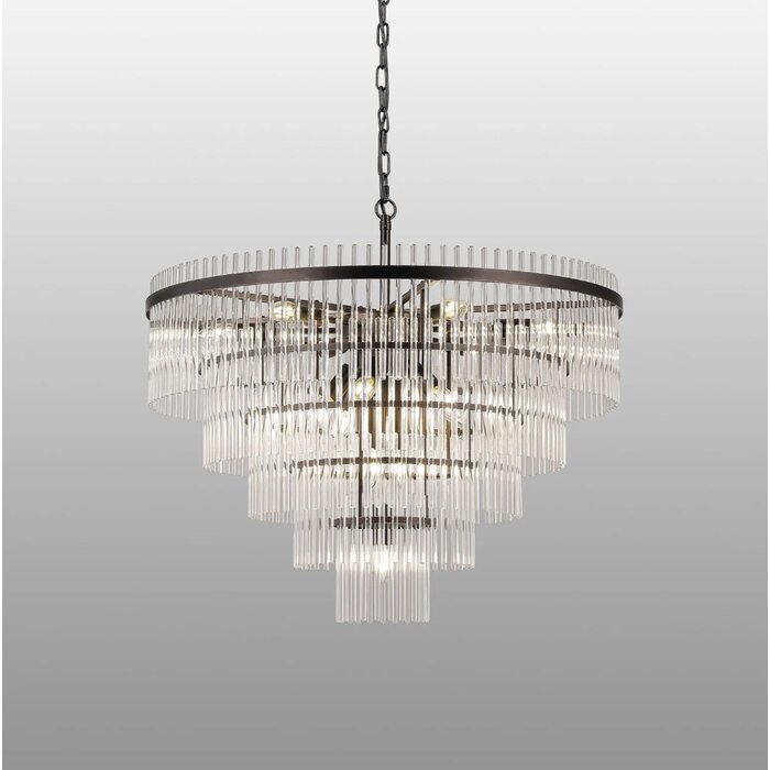 Allora - Bronze and Clear Glass Rods Chandelier - Medium