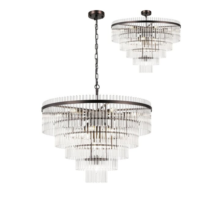 Allora - Bronze and Clear Glass Rods Chandelier - Medium