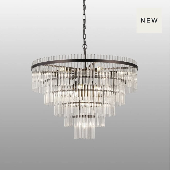 Allora - Bronze and Clear Glass Rods Chandelier - Medium