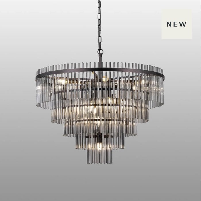 Allora - Bronze and Smoked Glass Rods Chandelier - Medium
