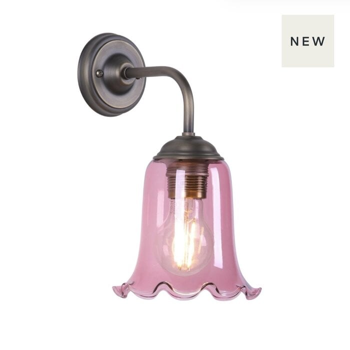 Ebba - Pink Glass and Antique Brass Wall Light - David Hunt