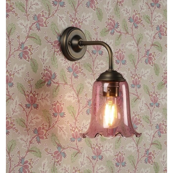 Ebba - Pink Glass and Antique Brass Wall Light - David Hunt