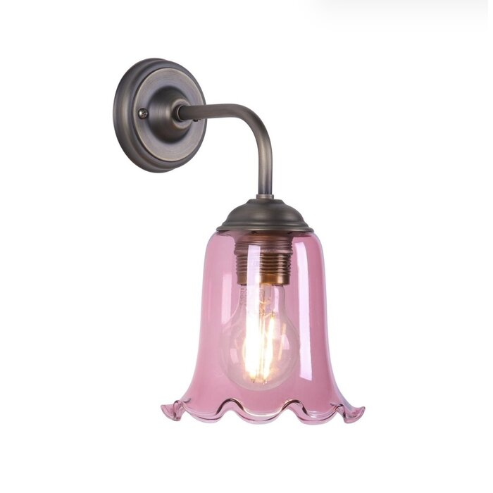 Ebba - Pink Glass and Antique Brass Wall Light - David Hunt