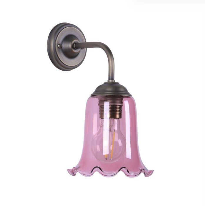 Ebba - Pink Glass and Antique Brass Wall Light - David Hunt