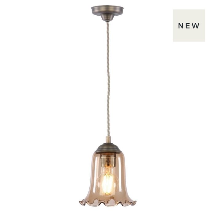 Ebba - Amber Glass and Antique Brass Pendant - David Hunt