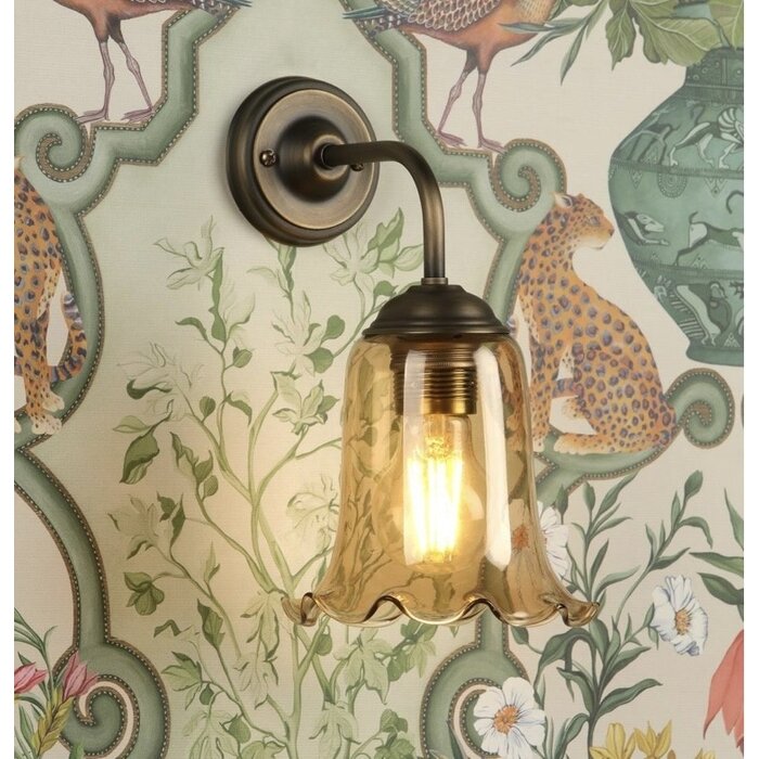Ebba - Amber Glass and Antique Brass Wall Light - David Hunt