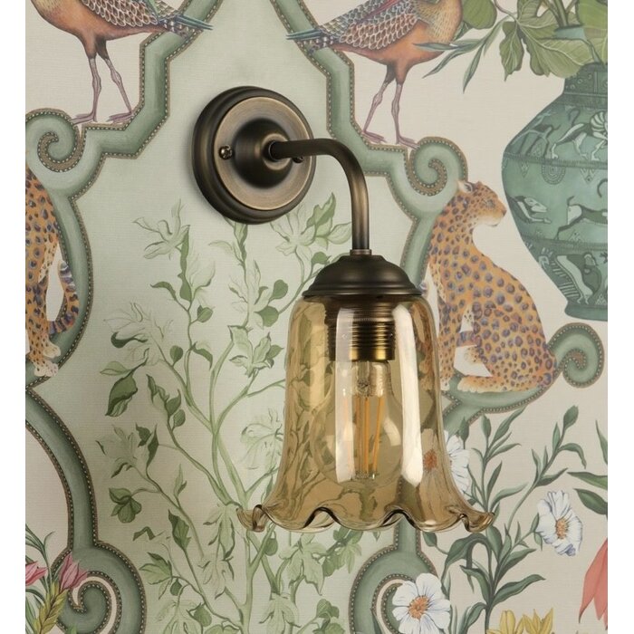Ebba - Amber Glass and Antique Brass Wall Light - David Hunt