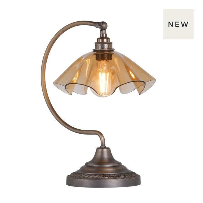 Ethel - Amber Glass and Antique Brass Table Lamp - David Hunt