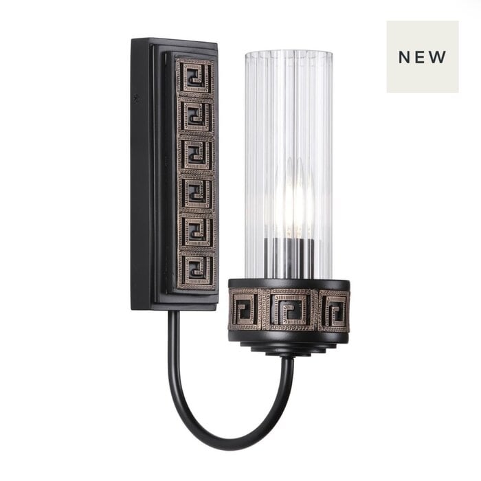 Plato - Ribbed Glass Wall Light in Hand-Brushed Black & Gold - David Hunt