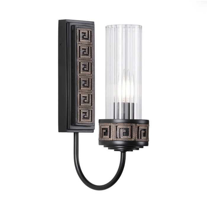 Plato - Ribbed Glass Wall Light in Hand-Brushed Black & Gold - David Hunt