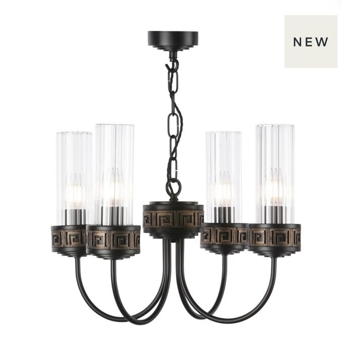 Plato - 4 Light Ribbed Glass Ceiling Pendant in Hand-Brushed Black & Gold - David Hunt