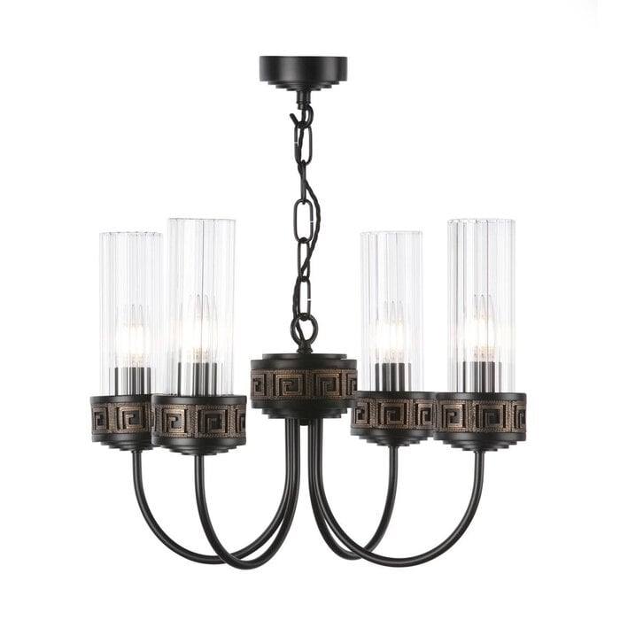 Plato - 4 Light Ribbed Glass Ceiling Pendant in Hand-Brushed Black & Gold - David Hunt