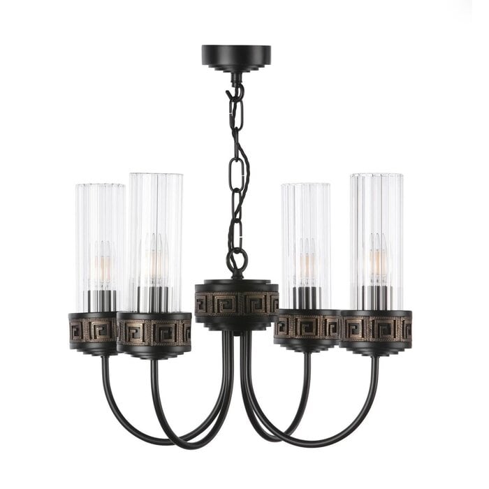 Plato - 4 Light Ribbed Glass Ceiling Pendant in Hand-Brushed Black & Gold - David Hunt