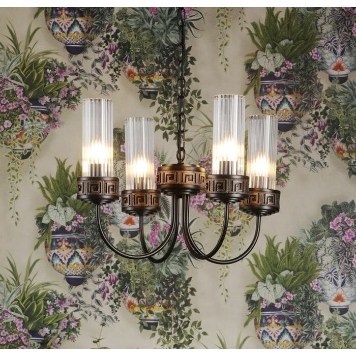 Plato - 4 Light Ribbed Glass Ceiling Pendant in Hand-Brushed Black & Gold - David Hunt