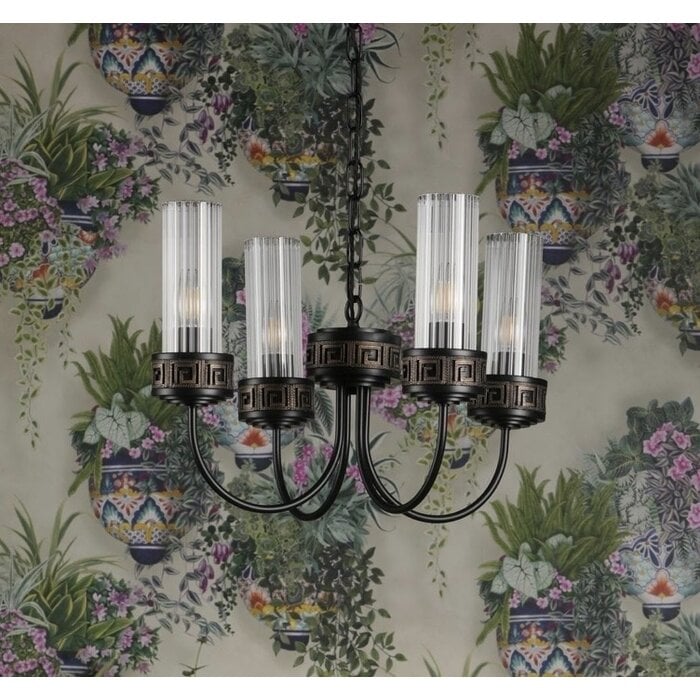 Plato - 4 Light Ribbed Glass Ceiling Pendant in Hand-Brushed Black & Gold - David Hunt