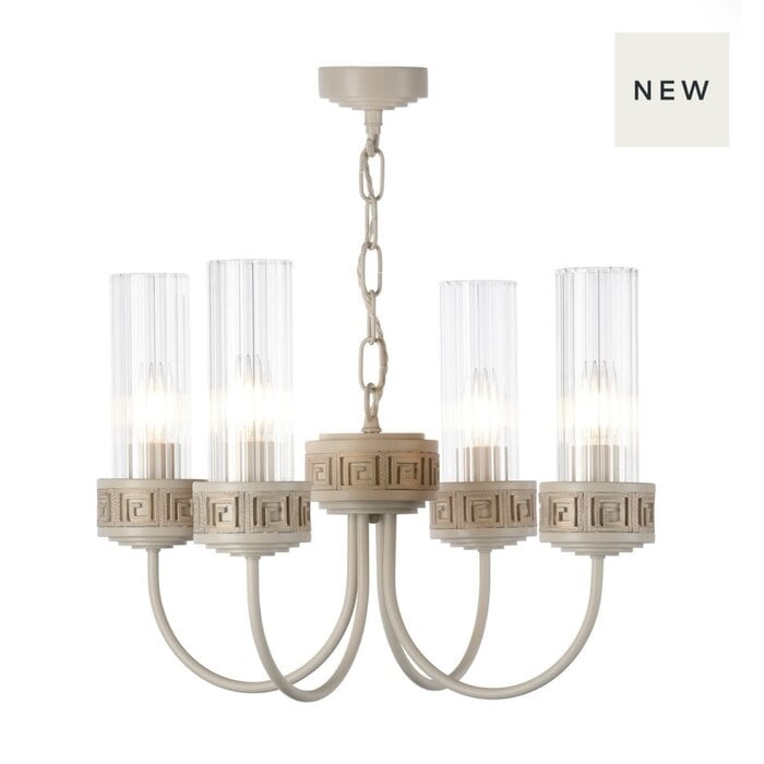Plato - 4 Light Ribbed Glass Ceiling Pendant in Hand-Brushed Cream & Gold - David Hunt