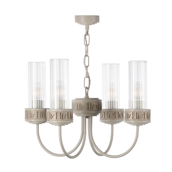 Plato - 4 Light Ribbed Glass Ceiling Pendant in Hand-Brushed Cream & Gold - David Hunt