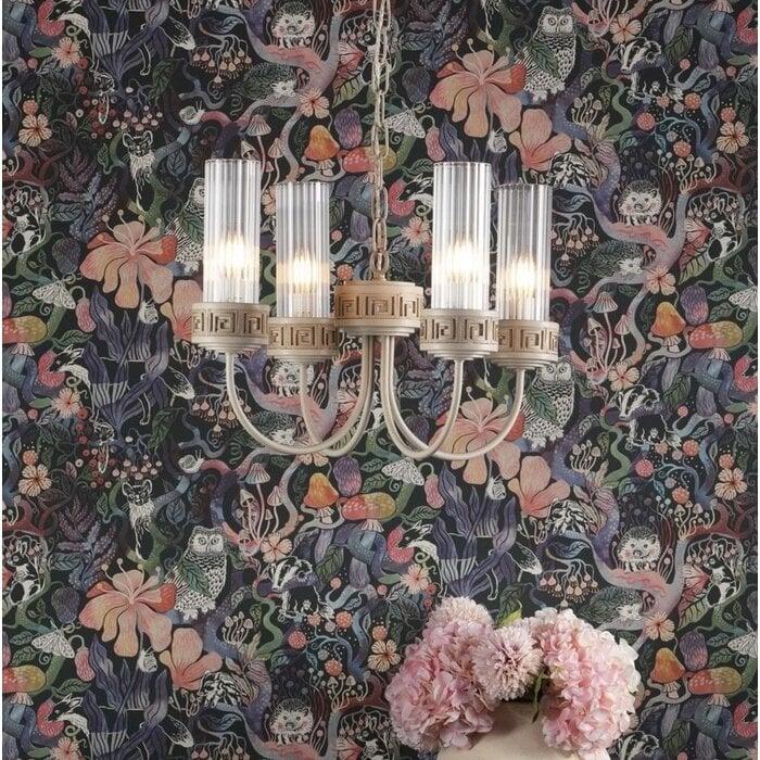 Plato - 4 Light Ribbed Glass Ceiling Pendant in Hand-Brushed Cream & Gold - David Hunt