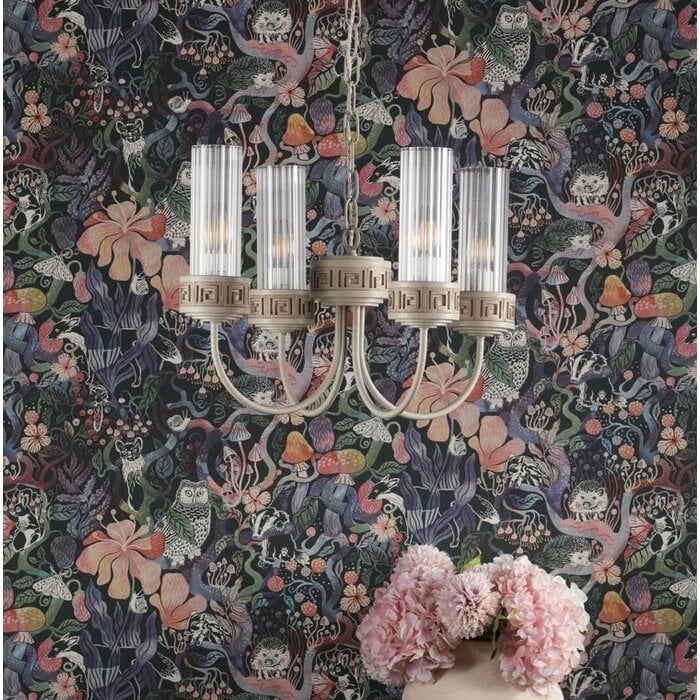 Plato - 4 Light Ribbed Glass Ceiling Pendant in Hand-Brushed Cream & Gold - David Hunt