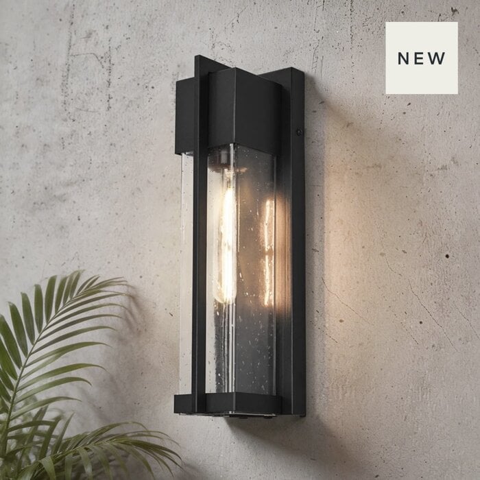 Studley - Outdoor Flush Wall Light - Satin Black with Seeded Clear Glass