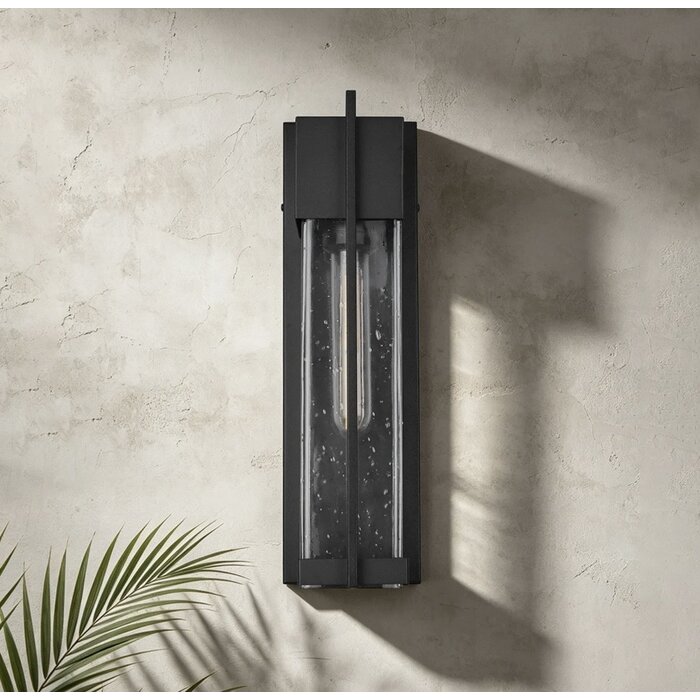 Studley - Outdoor Flush Wall Light - Satin Black with Seeded Clear Glass