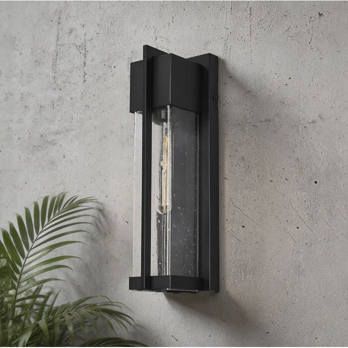 Studley - Outdoor Flush Wall Light - Satin Black with Seeded Clear Glass