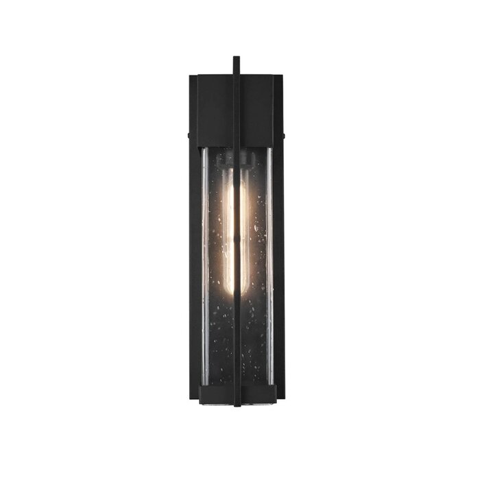 Studley - Outdoor Flush Wall Light - Satin Black with Seeded Clear Glass