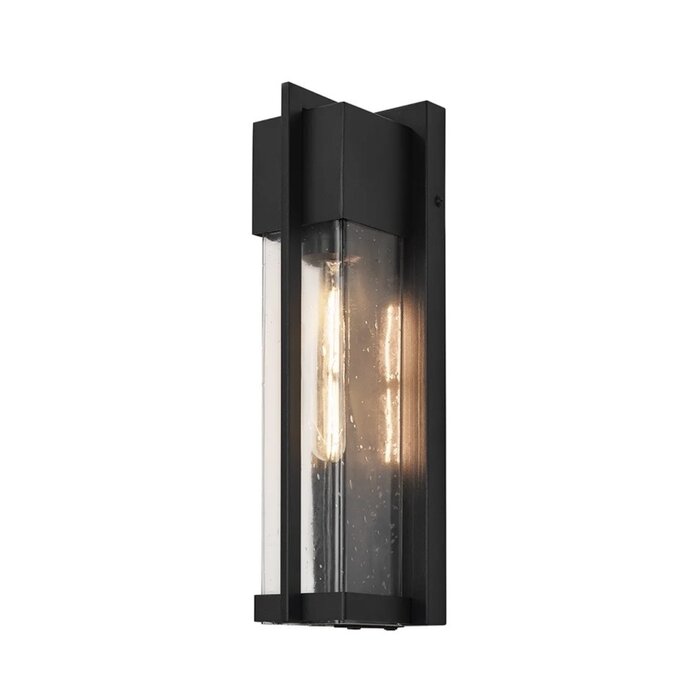 Studley - Outdoor Flush Wall Light - Satin Black with Seeded Clear Glass