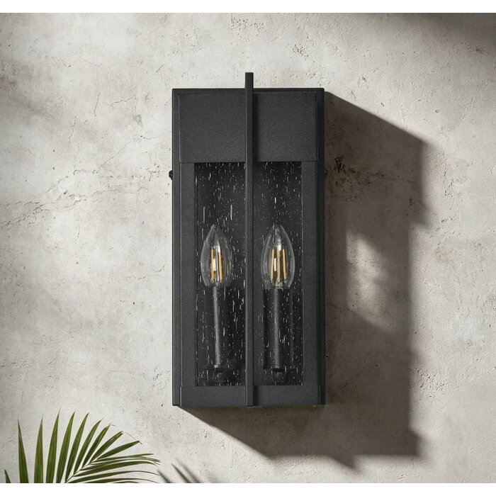 Studley - 2 Light Outdoor Flush Wall Light - Satin Black with Seeded Clear Glass